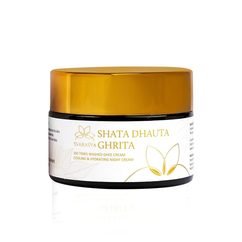Svar'asya Shata_Dhauta Ghrita - Natural Desi Ghee Skin Moisturizer and Night cream (100 Times Washed Ghee) | Even skin glow, nourishing, moisturising and Anti aging ayurveda cream - 50 Gms