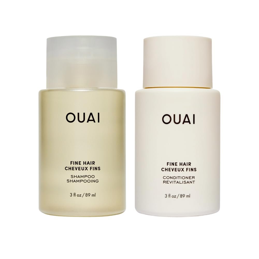 OUAI Fine Hair Shampoo & Conditioner Set, Travel Size - Volumizing Shampoo & Conditioner - With Strengthening Keratin, Biotin & Chia Seed Oil - Sulfate, Paraben & Phthalate Free (3 Oz)