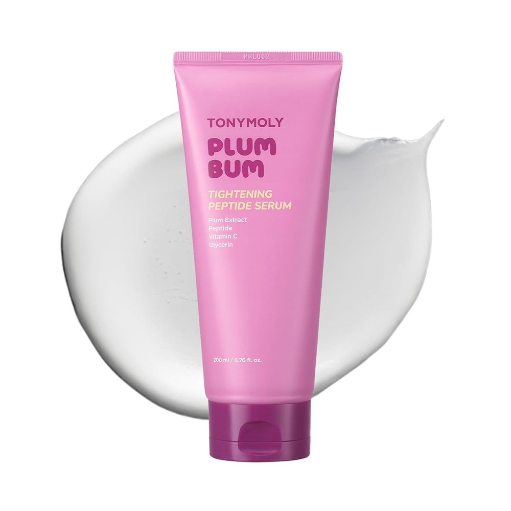 TONYMOLY Plum Bum Skincare Set: 6.76 fl oz Tightening Peptide Serum with Vitamin C & AHA Exfoliating Body Bar with Plum Extract
