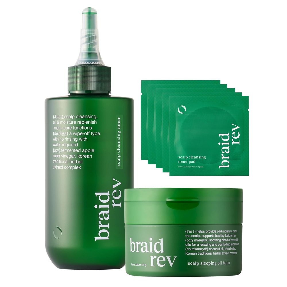Bephor Braid Rev Scalp Cleansing Toner, Toner Pad, Sleeping Oil Balm Set, Scalp Treatment for Itchy Hair, Nourishing for Dry Scalp, Moisturizing Braid, Detoxify, Travel Kit