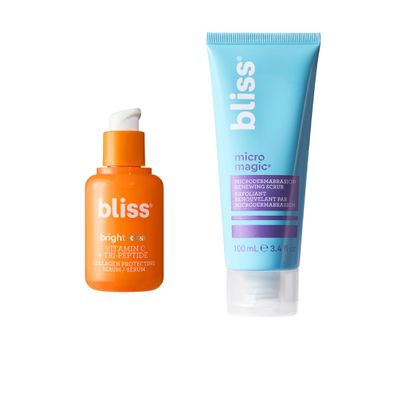 Bliss Glow Boost Skincare Duo  Micro Magic Skin-Refining Exfoliator (Packaging May Vary) & Bright Idea Vitamin C Serum  Face Scrub & Brightening Serum for Smooth, Radiant, Even-Toned Skin