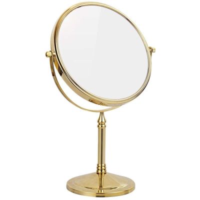 8 Inch Double-Sided Brass Countertop Makeup Mirror, 1X & 3X/5X/7X/10X Magnification, 360 Rotating Vanity Mirror, Gold Finish(Gold,5X)