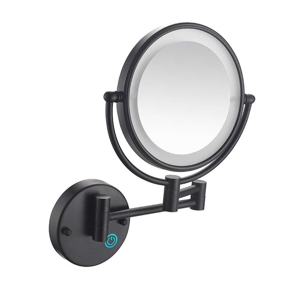 8-Inch Two-Sided Wall Mounted Makeup Mirror with LED Lights, 7X Magnification, 360 Swivel Rotation, 11.1-Inch Extension (Bright Silver)(Matte Black,7X)