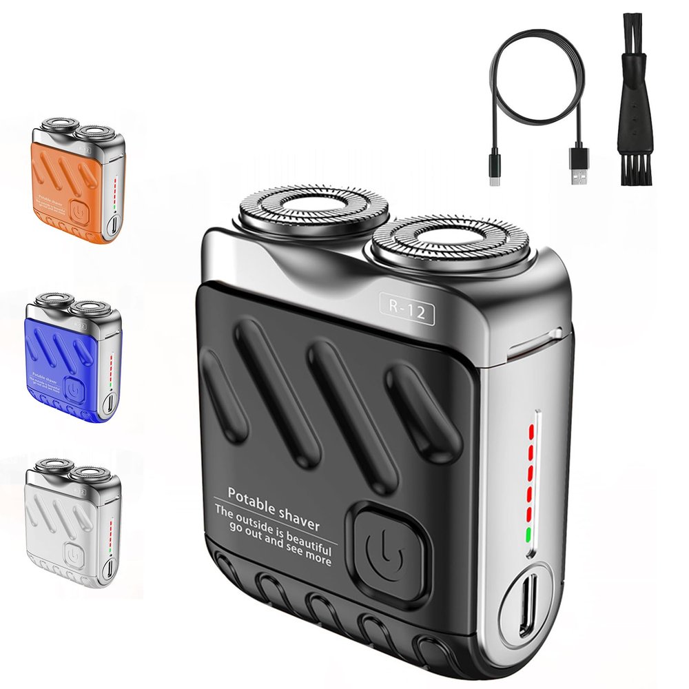 2025 New Portable Rotary Double-Ring Electric Shavers, Mini Double-Head Electric Shavers, Waterproof Shaver, Trend Suitcase Shaver, Easy to Clean, Suitable for Home Travel (Black)