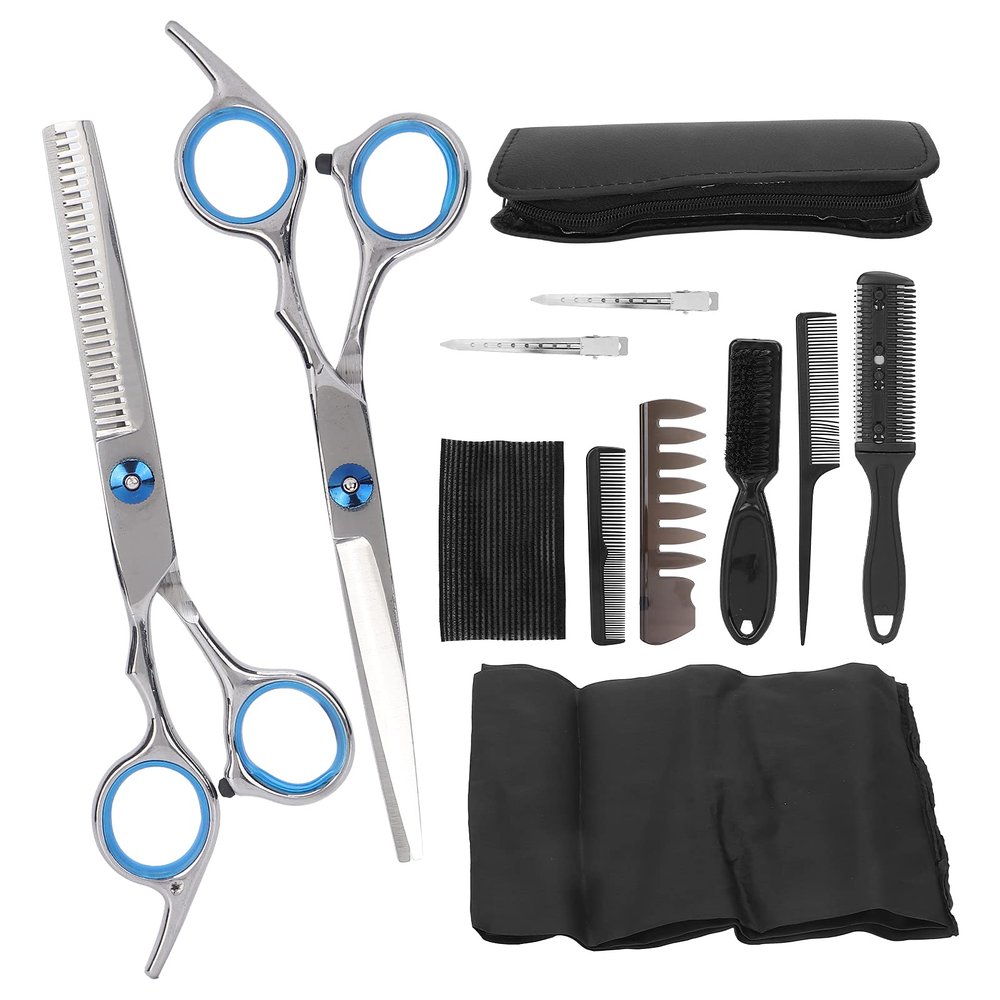 12pcs Hair Cutting Scissors Kit Stainless Steel Shears, Hairdressing Cape, Clips, Combs Set for Salon or Home Use