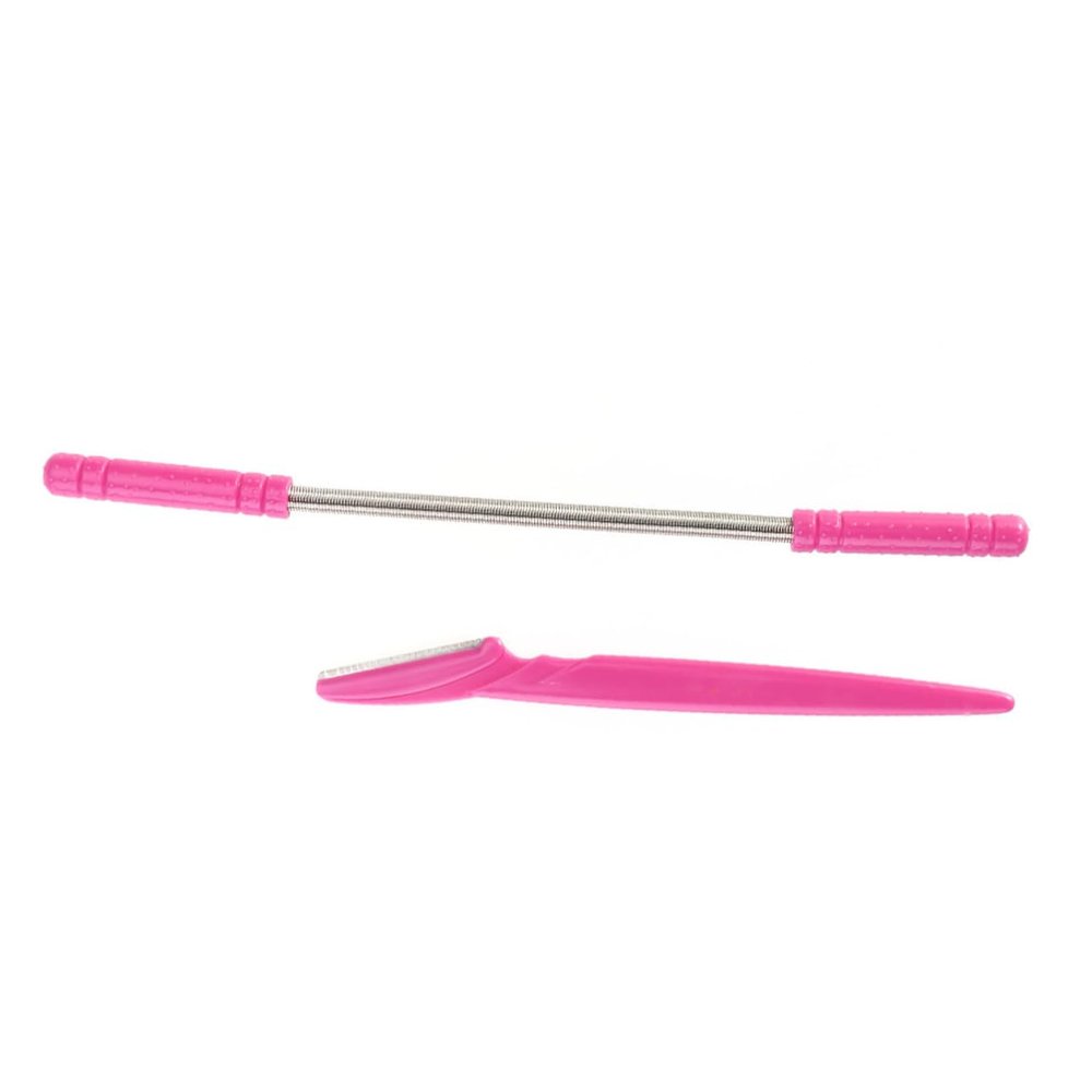 Healeved 2pcs Facial Hair Remover and Eyebrow Razor Set Spring Epilator for Women for Face Cheeks and Upper Lip Hair Removal Pink