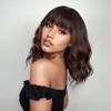 VCKOVCKO Short Bob Wigs Brown Mix Orange Wavy Wig With Air Bangs Women's Shoulder Length Curly Wavy Synthetic Cosplay Wig Brown Mix Orange for Girl (12", 8/30) view 1