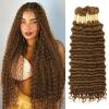 Brown Human Braiding Hair for Boho Braids,150g 24 Inch 6 Bundles # 30 Deep Water Wave Bulk Boho Curly Human Hair Bundle for Braiding,12 A Auburn No Weft Wet and Wavy Knotless Braiding Hair Extensions view 1