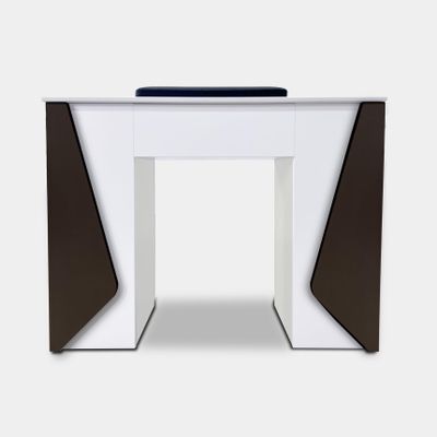 Modern Nail Table for Salon  Manicure Desk with Quartz Top, MDF Wood, Armrest & 360 Wheels  White and Gray Station for Nail Techs (Espresso)