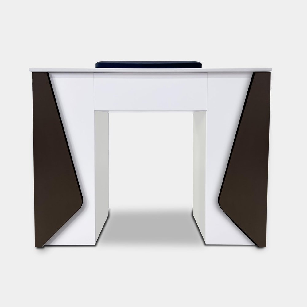 Modern Nail Table for Salon  Manicure Desk with Quartz Top, MDF Wood, Armrest & 360 Wheels  White and Gray Station for Nail Techs (Espresso)