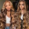 4/27 Honey Blonde Ombre Lace Front Wig Human Hair 13x6 HD Highlight Body Wave Lace Frontal Wigs Glueless Wigs Pre Plucked with Baby Hair 180 Density 24Inch view 1