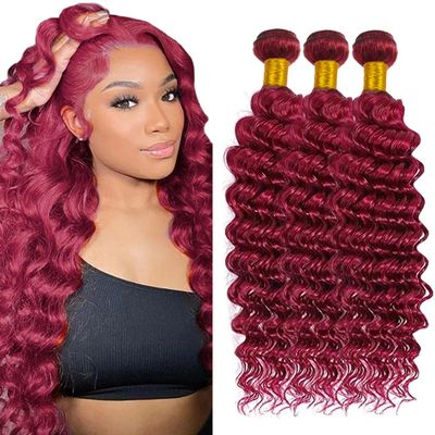 34 34 34 inch 99j Human Hair Bundles Burgundy Deep Wave 3 Bundles Vinmdonm Red Bundle Human Hair Extensions 300g