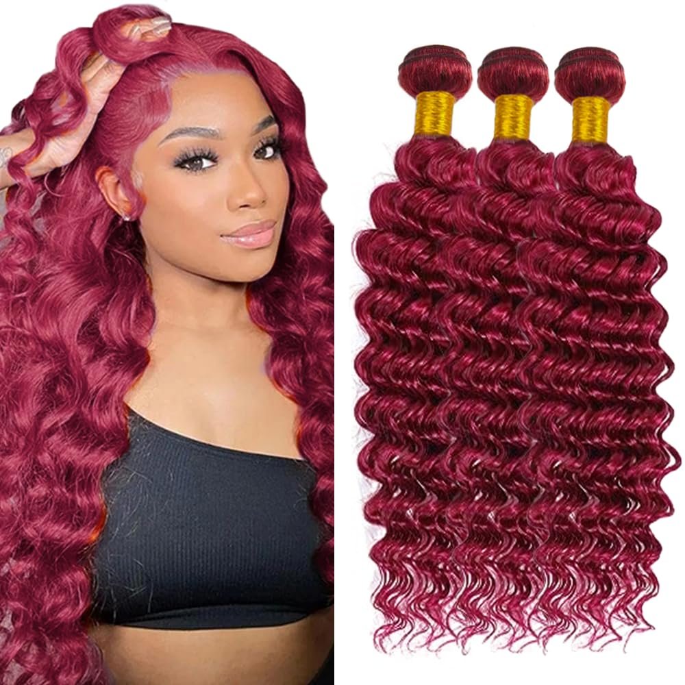 34 34 34 inch 99j Human Hair Bundles Burgundy Deep Wave 3 Bundles Vinmdonm Red Bundle Human Hair Extensions 300g