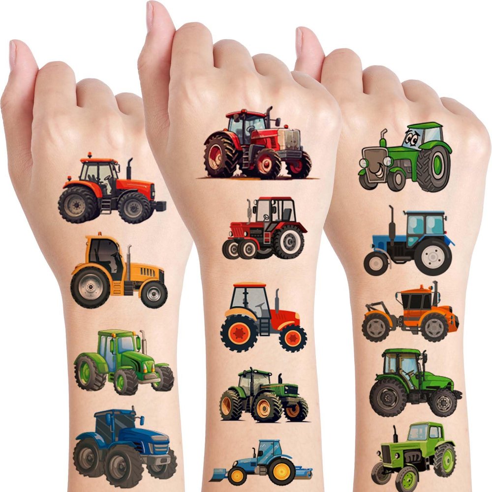 10 Sheets Tractor Temporary Tattoos for Kids,Farm & Construction Themed Party Supplies, Birthday Decorations, Tattoo Stickers for Boys & Girls, Classroom Rewards, Carnival Prizes