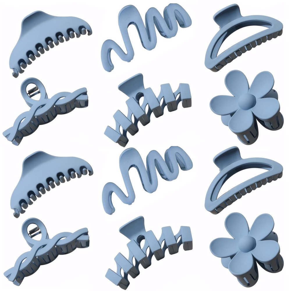 12 Pcs Claw Clips, Multi-Shapes Hair Clips for Women Girls, Non-Slip Large Jaw Claw Clips for Thick Thin Curly Hair Accessories (Light Blue)