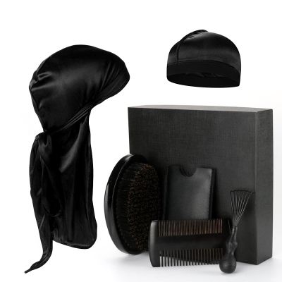 Black Curly Handle Beard Brush Set Beard Care 6 Piece Set Men's Styling Beard Comb Cleaning Tools