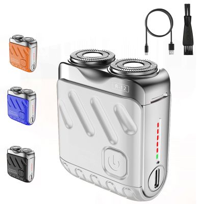 2025 New Portable Rotary Double-Ring Electric Shavers, Mini Double-Head Electric Shavers, Waterproof Shaver, Trend Suitcase Shaver, Easy to Clean, Suitable for Home Travel (White)