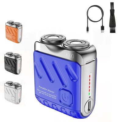 2025 New Portable Rotary Double-Ring Electric Shavers, Mini Double-Head Electric Shavers, Waterproof Shaver, Trend Suitcase Shaver, Easy to Clean, Suitable for Home Travel (Blue)