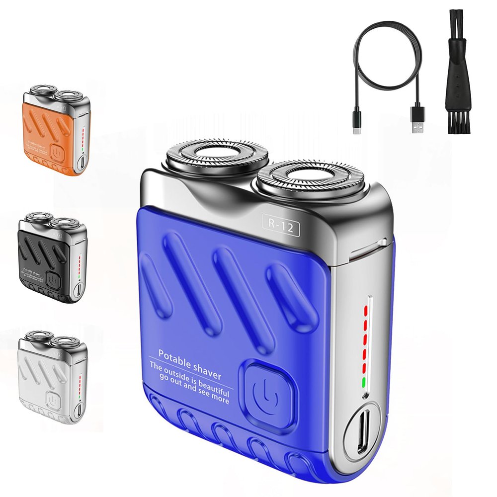 2025 New Portable Rotary Double-Ring Electric Shavers, Mini Double-Head Electric Shavers, Waterproof Shaver, Trend Suitcase Shaver, Easy to Clean, Suitable for Home Travel (Blue)