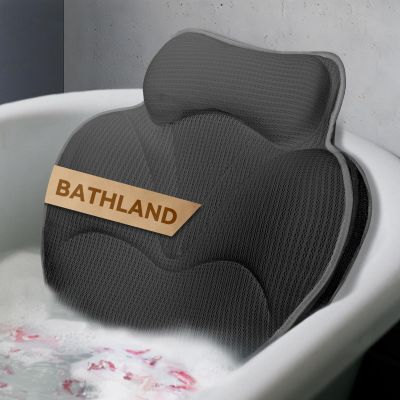 Bathland Bath Pillows for Tub - Luxury Bathtub Pillow Neck, Head, Back Support, Soft 4D Mesh Fabric and Non-Slip Suction Cups & Quick Dry, Comfort Fits All Tubs, Relaxation Spa Gift, Grey