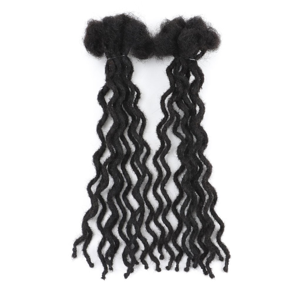 100% Real Human Hair 0.4cm Width 12 Inch Curly Loc extensions Human Hair 10 Strands Full Handmade Dreadlock Extensions Can be dyed Natural Black Color