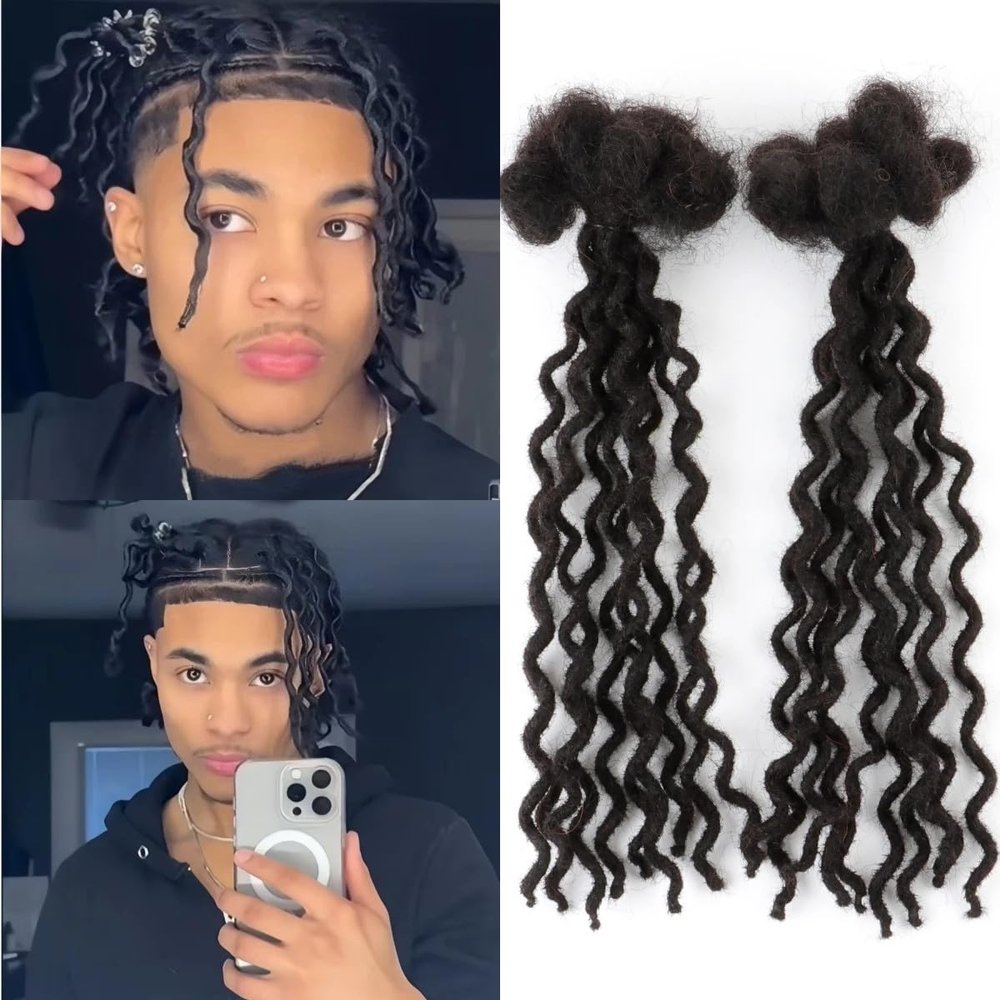 0.4 cm Curly Wave Loc Extensions Human Hair 14 Inch 10 Strands Dreadlock Extensions for Man/Women Handmade Permanent Locs Extensions Can Be Dyed Bleached Twisted