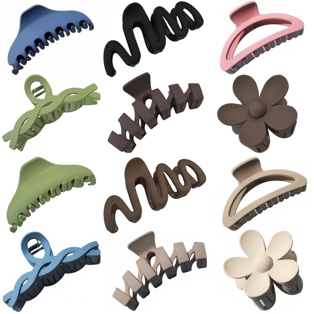 12 Pcs Claw Clips, Multi-Shapes Hair Clips for Women Girls, Non-Slip Large Jaw Claw Clips for Thick Thin Curly Hair Accessories (Colorful)