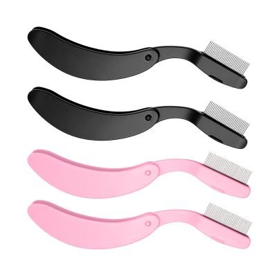 4 Pcs Folding Eyelash Comb, Eyelash Comb, Eye lash Separator Tool, Lash and Brow Makeup Applicator Brush, Folding Eyelashcomb Separator with Stainless Steel for Eyelashes Makeup Extensions(Black,Pink)