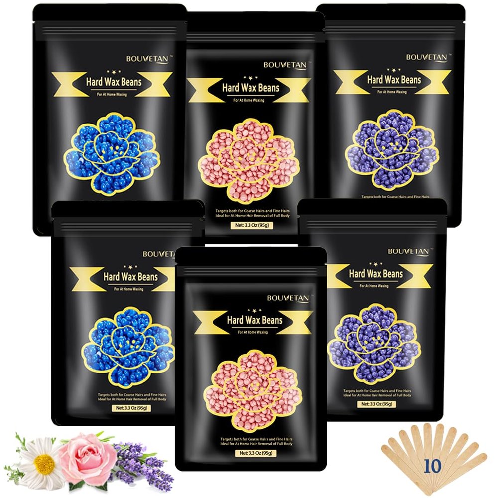 Wax Beads for Hair Removal 6 Packs, 21oz Total Smooth & Long-Lasting Hair Removal Hard Wax Beans for All Skin Types