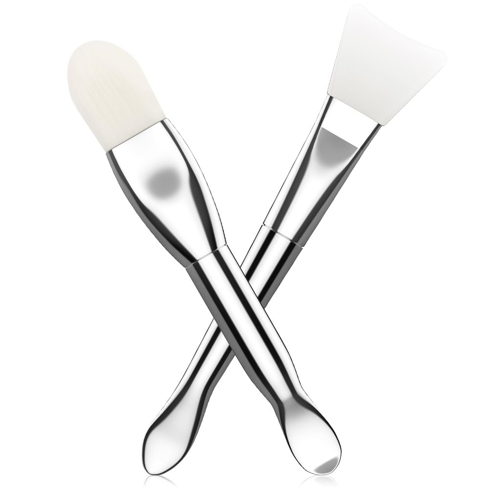 2PCS Facial Mask Brush Applicator Double-Ended Face Mask Brush for Mud Clay Modeling Mask, DIY, Soft Silicone Face Mask brush, Mask Applicator Tool with Digging Spoon Brush