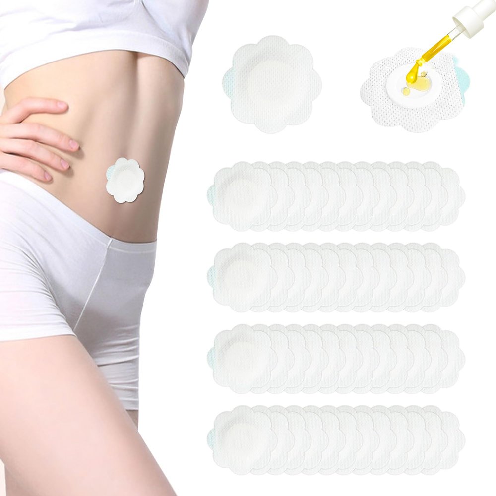 50PCS Castor Oil Patches, Castor Oil Pack Wraps Disposable Organic Cotton Self-Adhesive Pads for Belly Button, Anti Leakage Design, Breathable & Portable