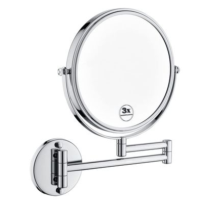 8 Inch LED Wall Mount Two Sided Magnifying Makeup Vanity Mirror 12 Inch Extension Chrome 1X,3X Magnification Plug 360 Degree Rotation Waterproof Button Shaving Mirror UH48