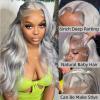 13x6 Grey Lace Front Wigs Human Hair Body Wave 28 Inch 250% Density Pre Plucked with Baby Hair for Women Natural Hairline, Daily & Party Use Silver Grey Body Wave Wig view 2