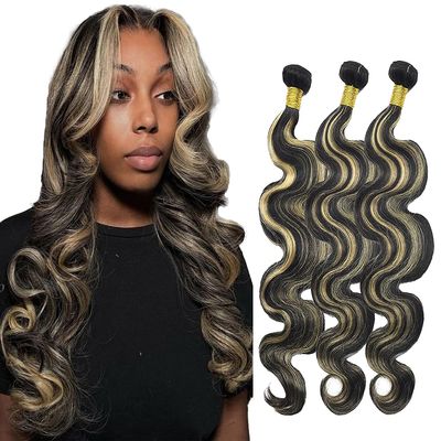 Niciitysi Ombre P1B27 Body Wave Bundles Human Hair 26 28 30 inch Double Weft Brazilian Hair Extensions Highlight Two Tone Black Mixed With Blonde Bundles for Women