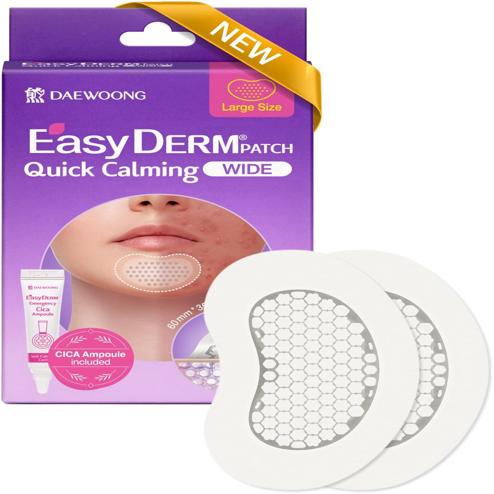 DWEasyDerm EasyDerm Quick Calming Magnesium Patches WIDE  2 Large Face Acne Patches for Breakouts, TikTok Viral Microdot, With Bonus CICA Mini Ampoule