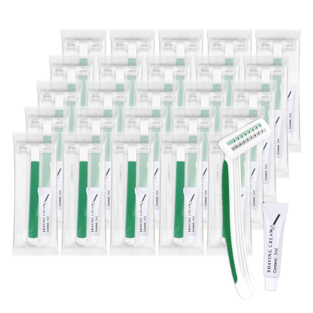 Disposable Razors Bulk, Razors Individually Wrapped Bulk, Travel Razors Bulk With Shaving Cream For Hotels, Shelters, Homeless, Nursing Homes, Charities, Churches, Green (30-PACK)