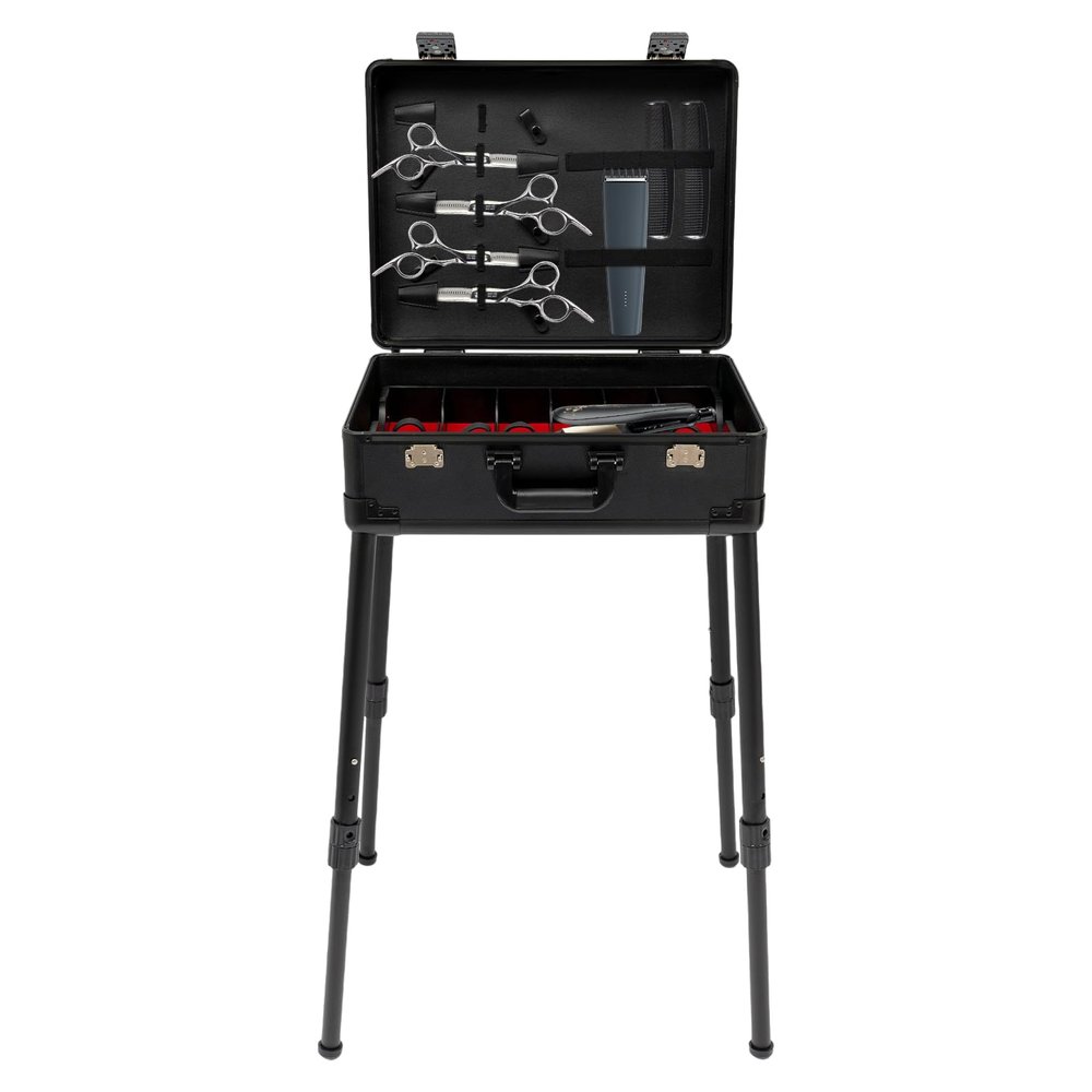 Barber Case Lockable Professional Barber Toolbox with 4 Support Legs and Bag Professional Stylist Supplies Case Hairdresser Tool Box for Clippers and Supplies (18.9*14.96*7.87in, Black)