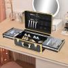 HZOPUTLH Barber Carrying Case, Retractable Tier Barber Case with Locks & Keys, Large Capacity Soft Velvet Cloth Barber Suitcase with Handle for Clippers and Supplies, Gold, Black view 4