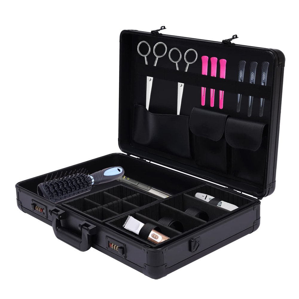 Ageanbri Beauty Barber Case, Professional Heavy Duty Matte Black Case for Clippers and Accessories, Barber Suitcase with Organizing Compartments, Reinforced Edges