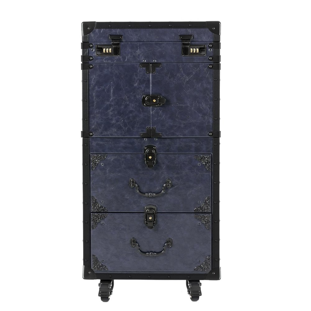BOPRCSH Rolling Makeup Train Case Large Storage Cosmetic Trolley with Combination Locks and Key Locks, Professional Makeup Travel Storage Organizer Case for Barber Stores, Beauty Stores