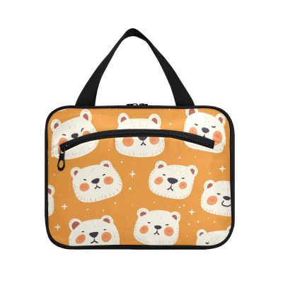 Yoogain Orange Cute Polar Bears White hanging travel bag with hanging with hook, designer foldable bag with compartments for travelers work bolsos para hombre L
