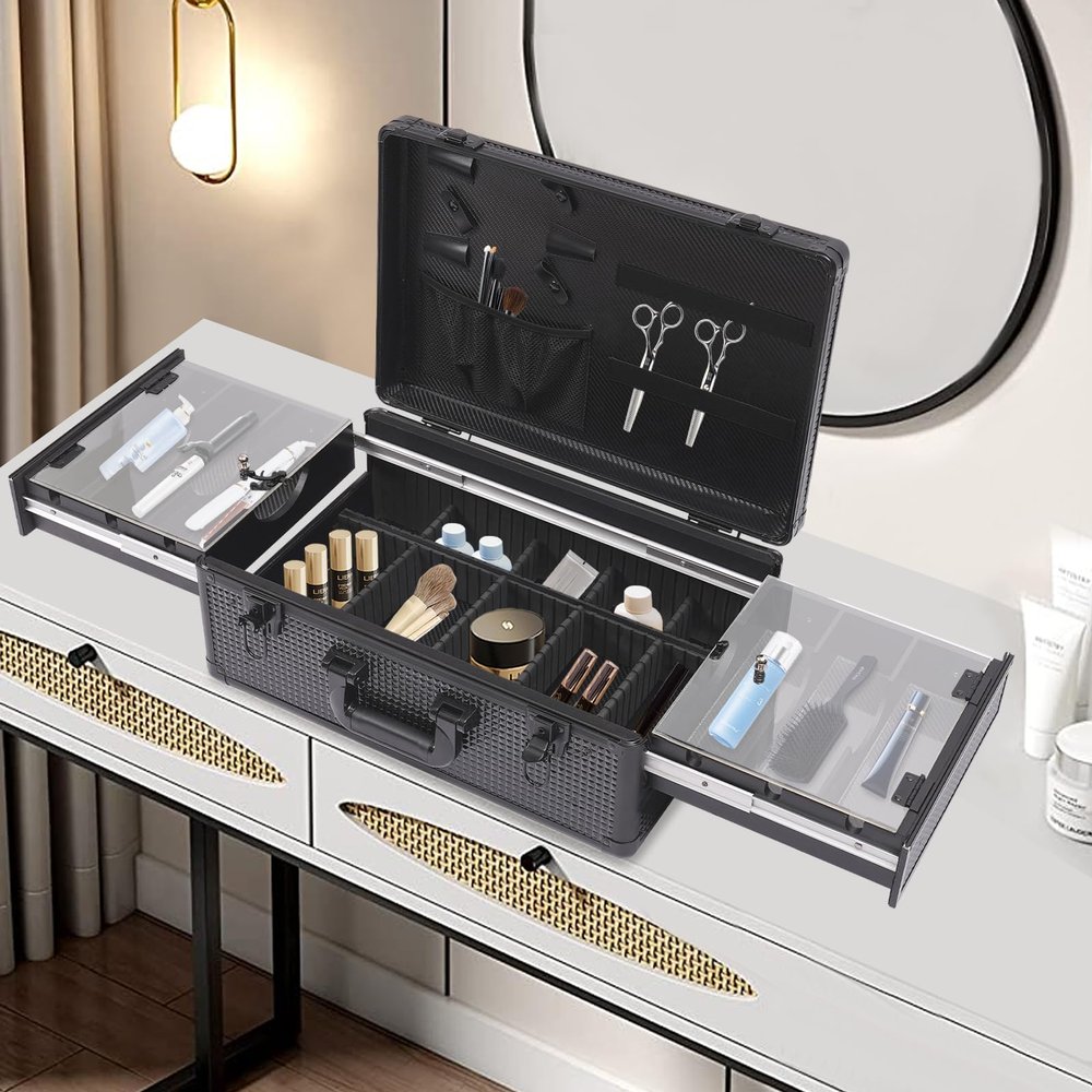 Ageanbri Barber Carrying Case Barber Case, Stylist Tool Box Crocodile Pattern Professional Salon Hair Cutting Grooming Kit Storage Organizer for Clippers, Scissors, Barber Supplies