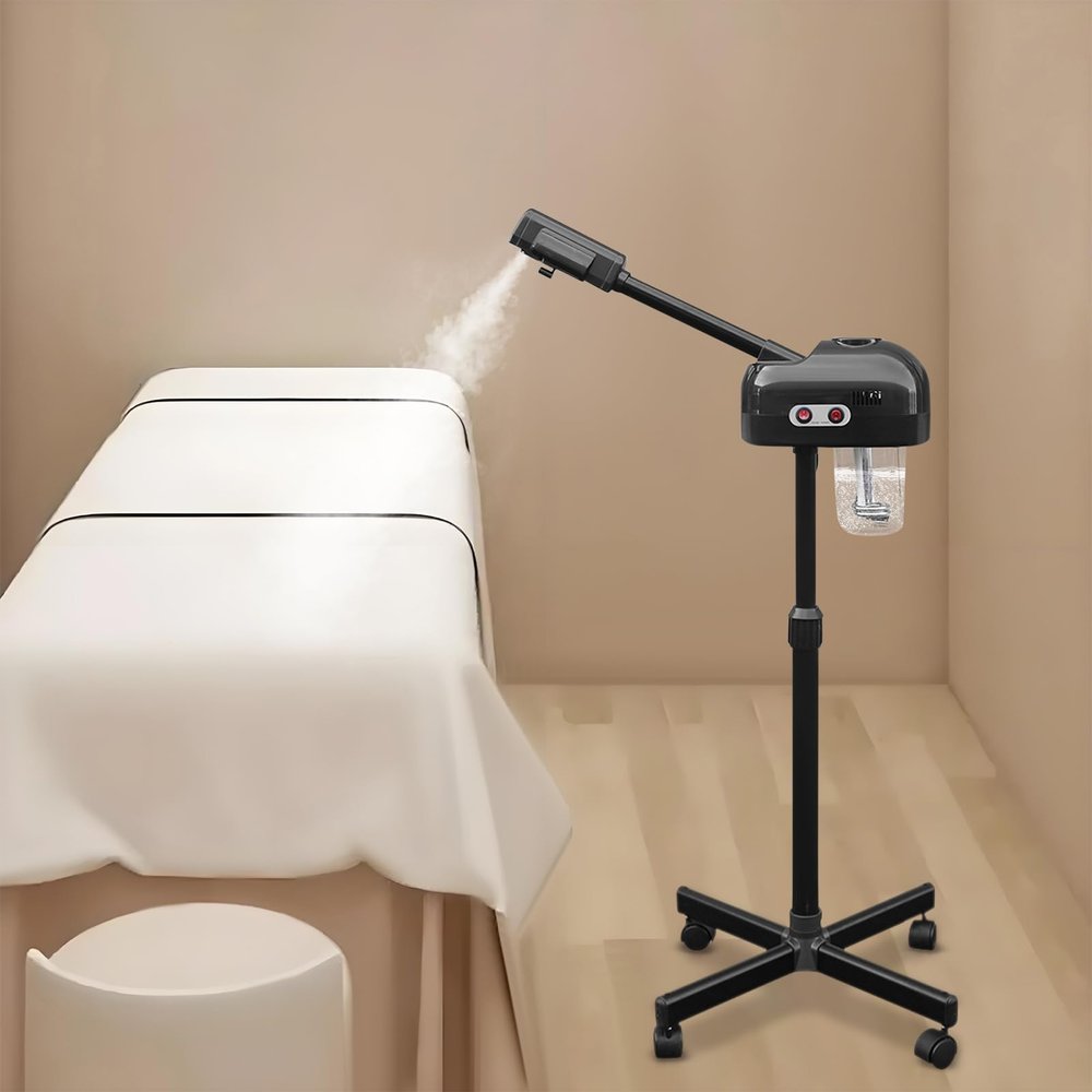 Professional Facial Steamer with Hot Mist,on Wheels with More Steam Face Steamer Machine for Esthetician Stand Face Steamer Adjustable Height for Spa, Salon and at Home use