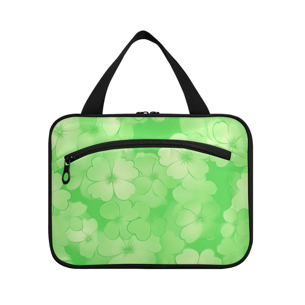Yoogain Green Flowers hanging mens travel toiletry bag with hook, designer foldable waterproof toiletry bag for essentials for women trip kit de para mujer L