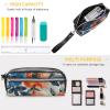 NTVOWPZO Leather Pencil Cases Blue Floral Pattern Pen Pouch Travel Cosmetic Bag for Purse Portable Makeup Brush Bag Holder Coin Purse for Women Makeup Case Organizer view 3