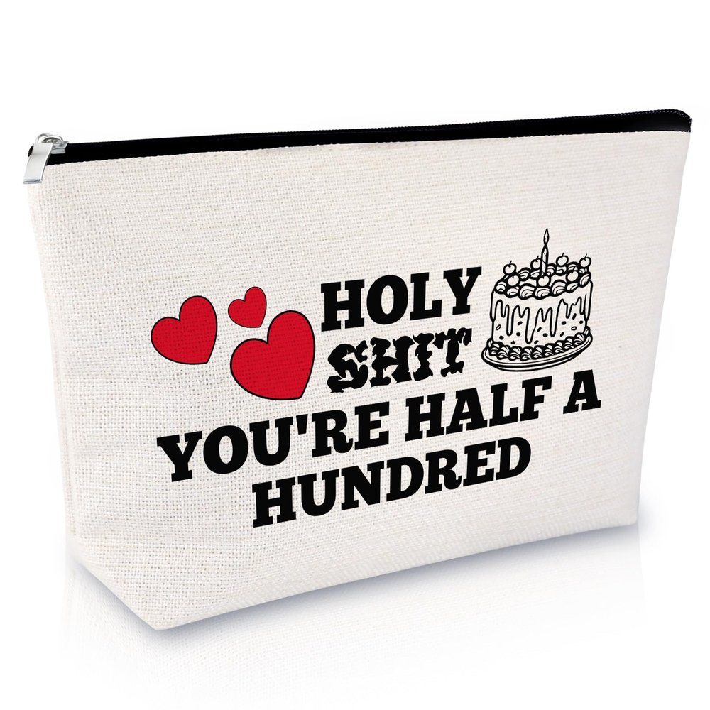 50th Birthday Gifts for Women Makeup Bag Happy Birthday Gifts for Mom Grandma Aunt 50 Years Old Present for Her Cosmetic Bag Christmas Mother's Day Present for Coworker Friends Zipper Travel Pouch