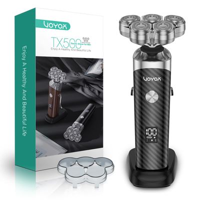 VOYOR Electric Razor for Men - 5D Floating Shavers for Men Magnetic Electric Shaver Rechargeable Face Shaver LED Display Wet Dry Shaving IPX6 Waterproof Mens Rotary Razor TX500 (Black)