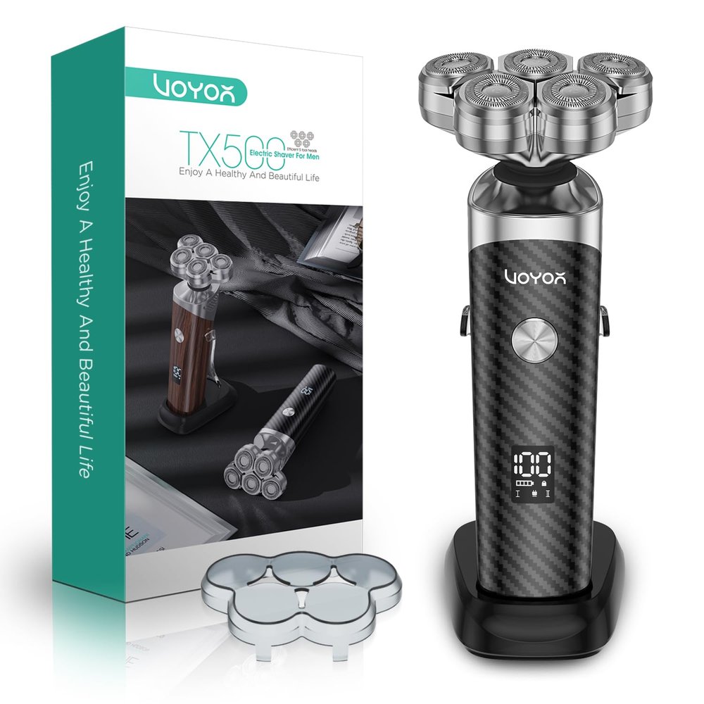 VOYOR Electric Razor for Men - 5D Floating Shavers for Men Magnetic Electric Shaver Rechargeable Face Shaver LED Display Wet Dry Shaving IPX6 Waterproof Mens Rotary Razor TX500 (Black)