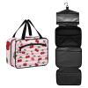 Yoogain Pink White Striped Fruit Cherry hanging travel size toiletries kit with hook, designer waterproof toiletry kit for mom vacation bolso de mano para hombre L view 2