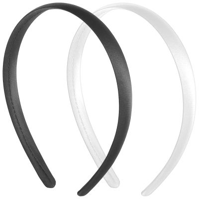 2Pcs Satin Headbands Women Girls Non-Slip Fashion Headband Plain Wide Hair Band Hoops Elastic Solid Hairband DIY Holiday Costume Accessories for Cosplay Holiday Halloween (Black; White, 1.5cm)